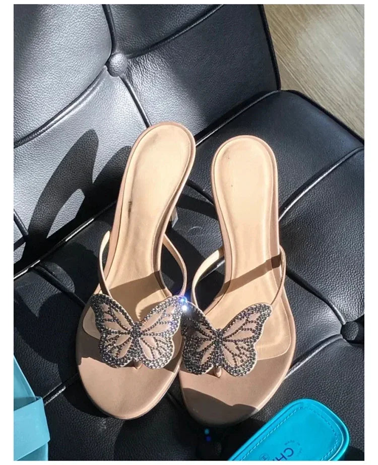 Women's Butterfly Flip Flops - High Heel Beach Sandals