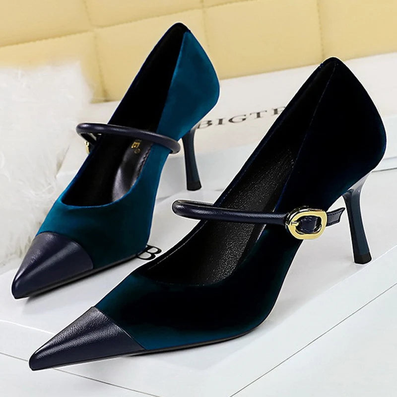 Suede Buckle Design Pumps - Pointed Toe Stilettos Available in 7cm and 10cm Heights