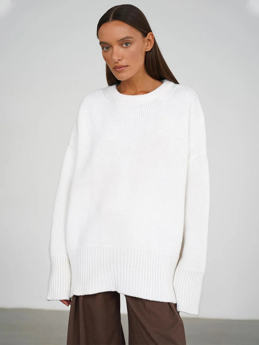 Women's Casual Pullover Knitted Round Neck Sweater -Loose Long Sleeve Pullover Sweater