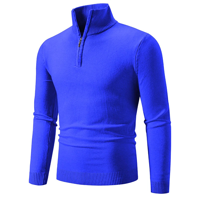 Men's Half Zipper Knitted Sweater - Slim Fit Stand Collar Pullover