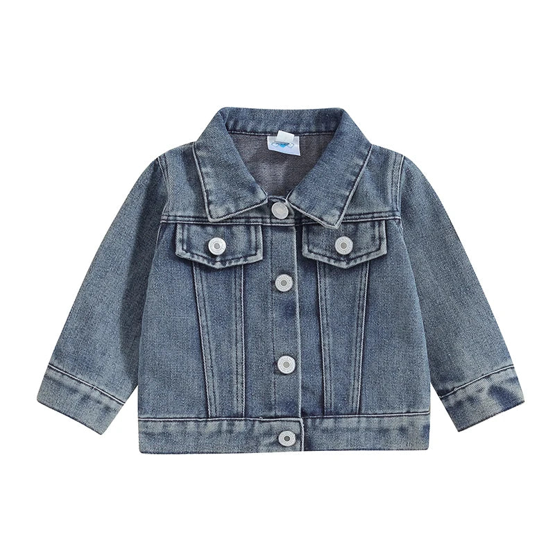 Toddler Baby Boys Letter Embroidery Button-Down Denim Jacket