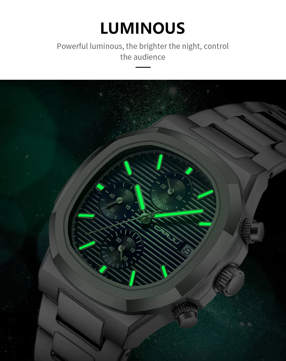 Men's Business Watch - Square Dial Stainless Steel with Luminous Date
