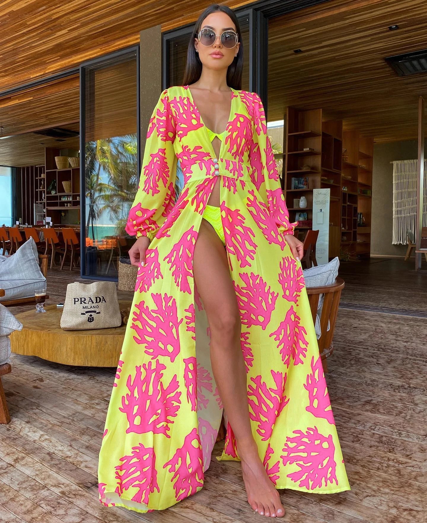 Women's Halter Printed Swimwear Loose Dress Backless Bikini Cover Up