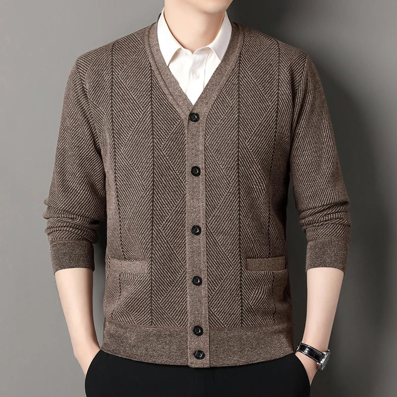 Winter Warm V-Neck Fleece Lined Knit Cardigan