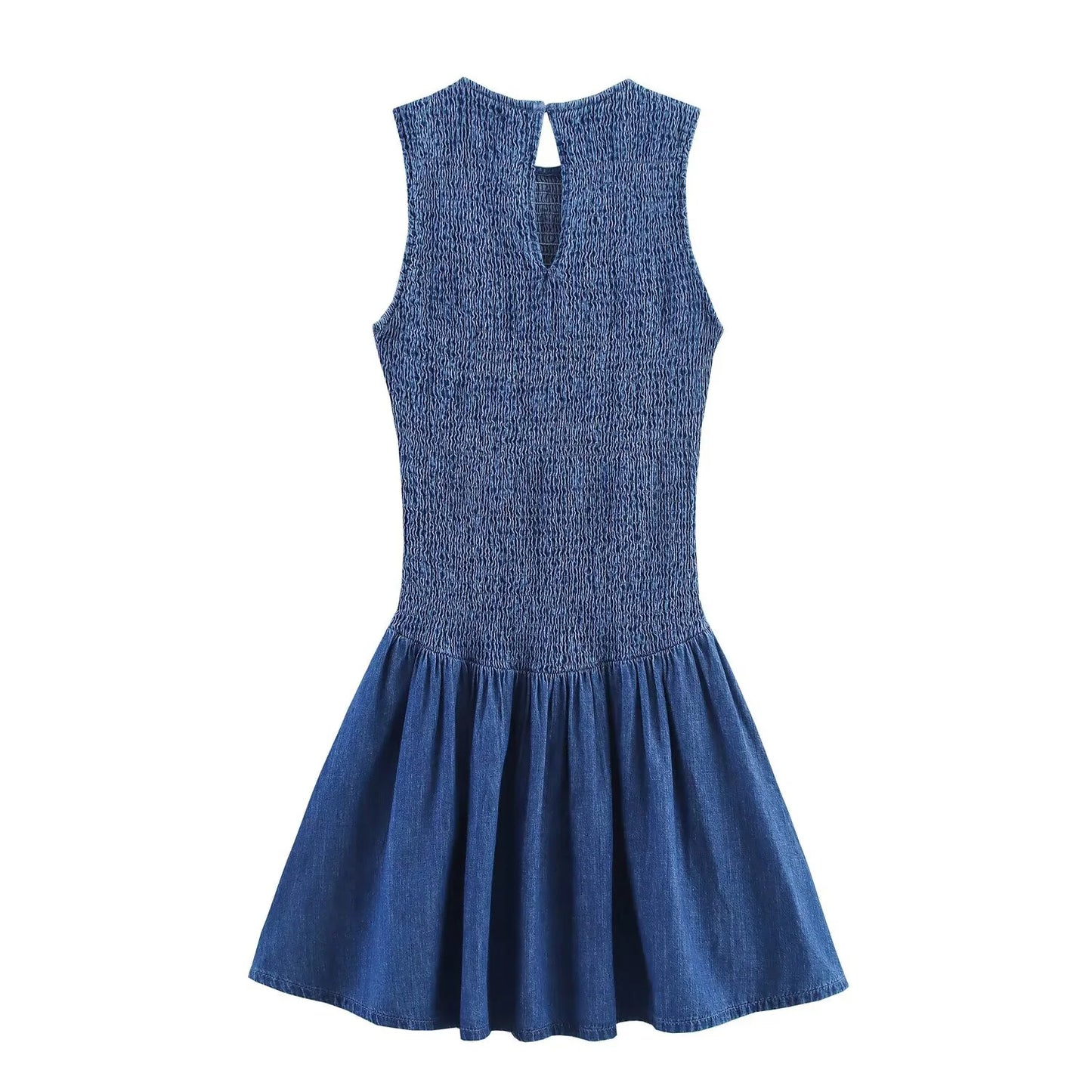 Women's Honeycomb Grid Sleeveless Mini Dress with Pleated Details