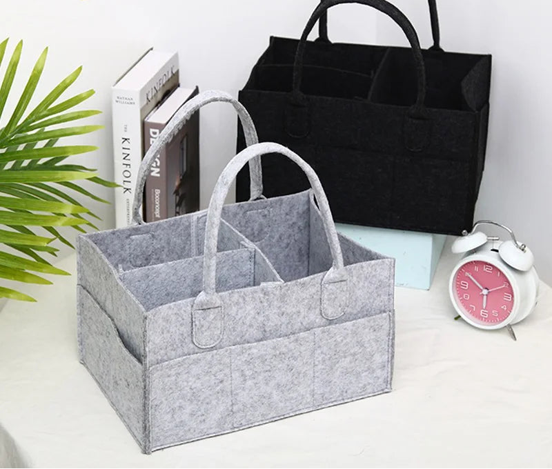Felt Baby Diaper Organizer Caddy - Newborn Storage Bag for Nappies & Essentials