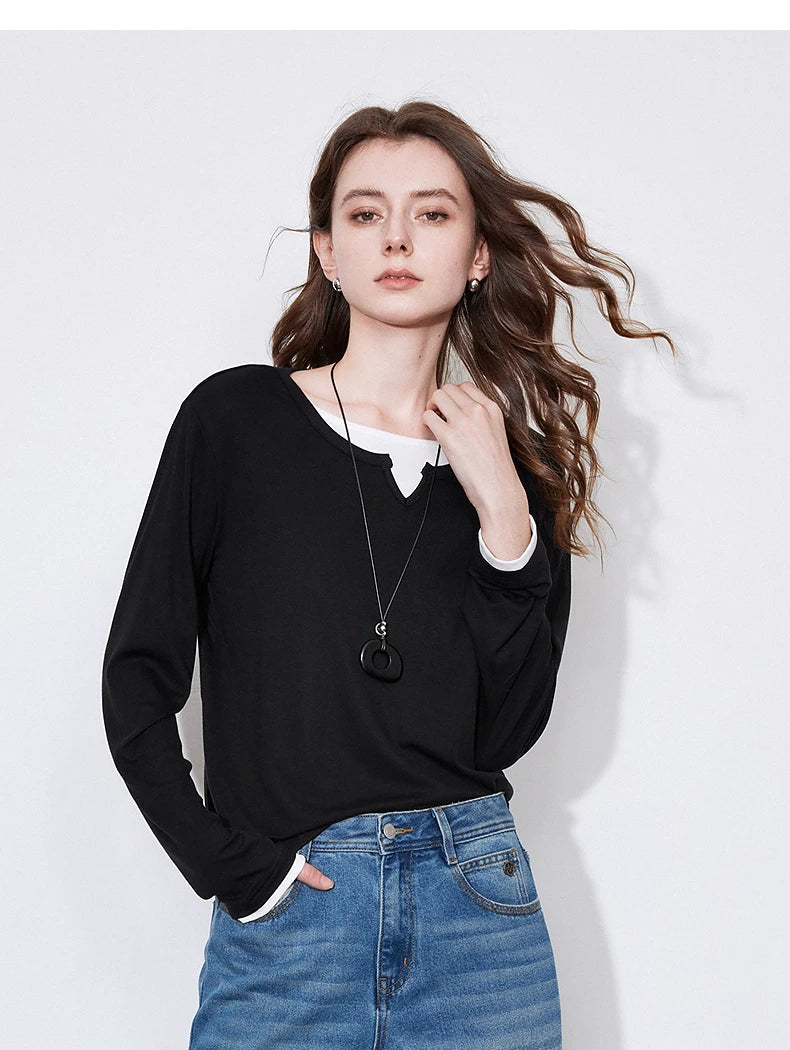 Women's Long Sleeve Blocking Splicing Slim Fit Top