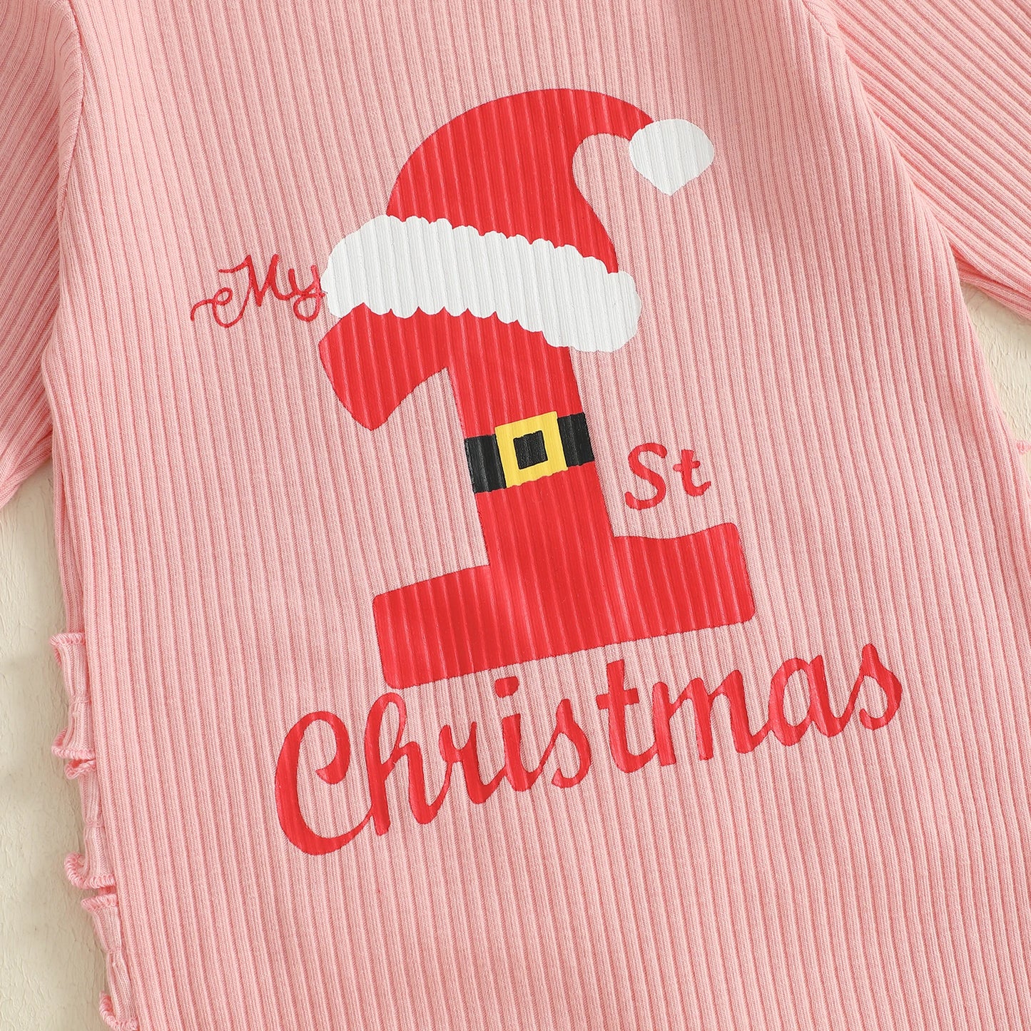 Baby Christmas Romper - Letter Hat Print Long Sleeve Jumpsuit with Headband (0-18M)