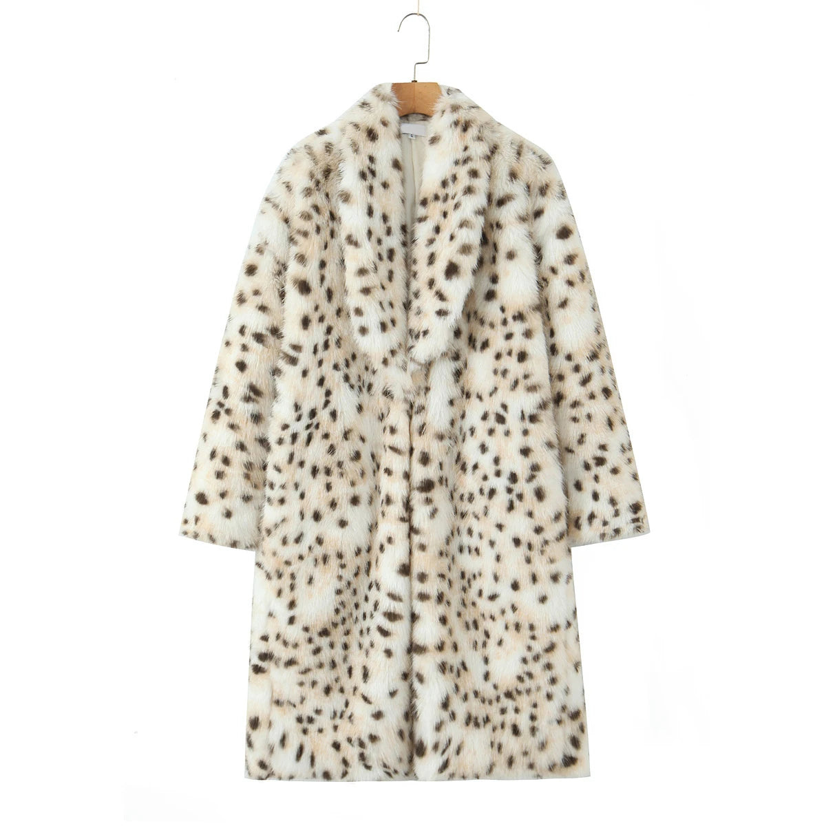 Faux Fur Leopard Print Long Coat - Long Sleeve Loose Warm Winter Outerwear
