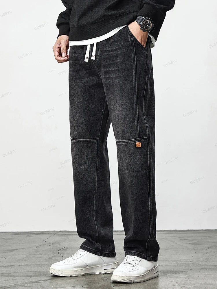 Men's Retro  Elastic Waist Thick Jeans