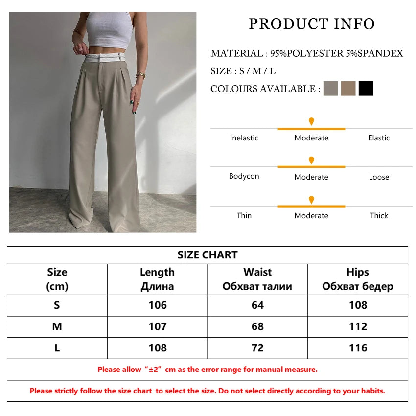 Women's Elegant Loose High Waist Straight Casual Chic Spliced Trousers