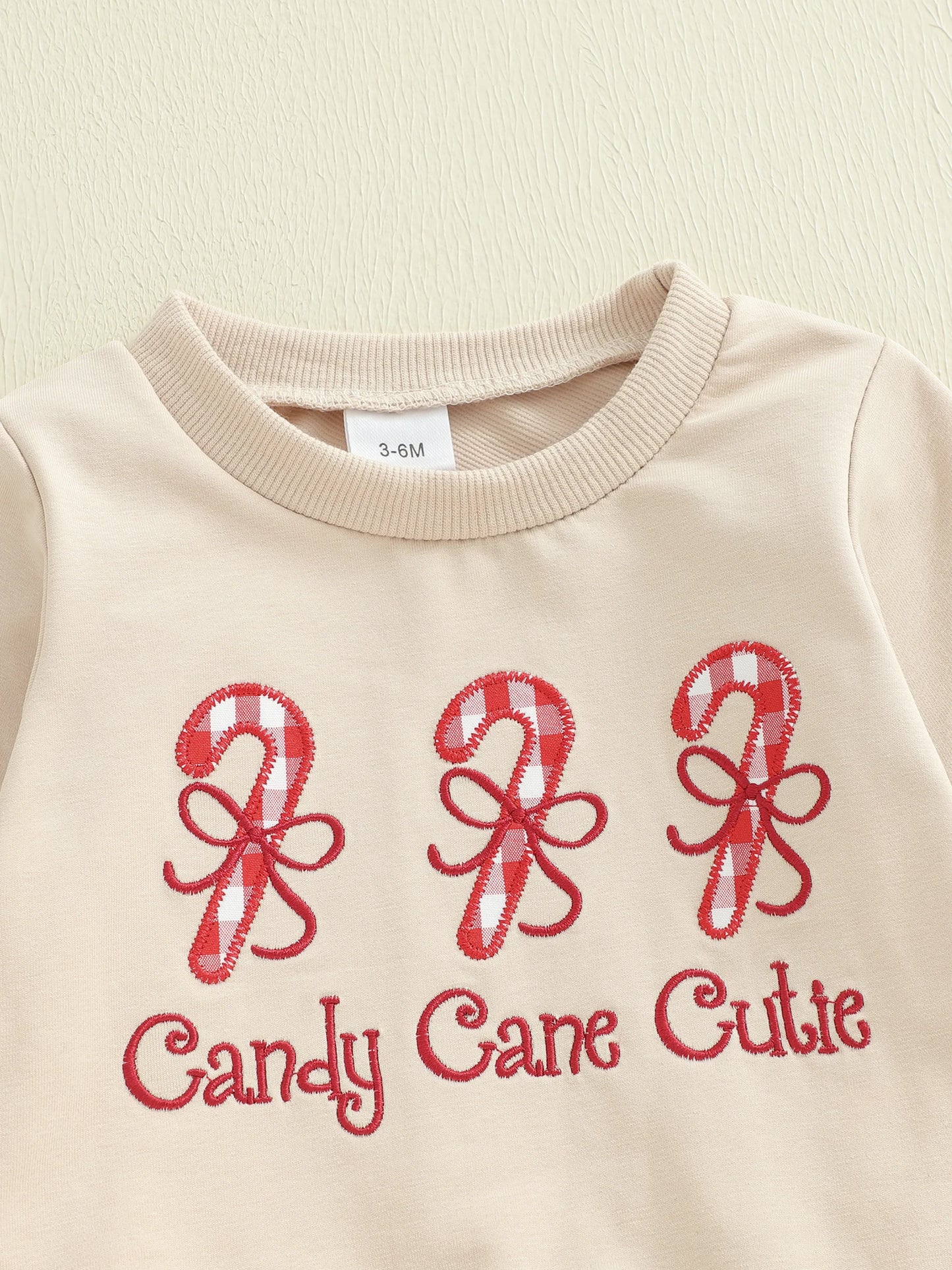 Baby Girls 2-Piece Christmas Clothes Set - Candy Cane Bow Embroidery Sweatshirt & Pants (0-3Y)