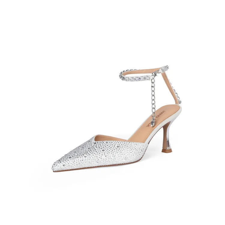 Women's Pointed Toe Rhinestone Wedding Sandals - Bowknot Pendant Pumps