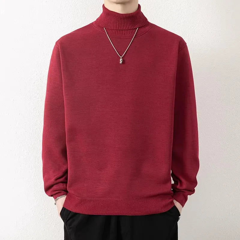 Men's Turtleneck Fleece Knitted Pullovers Casual Warm Knit Sweater