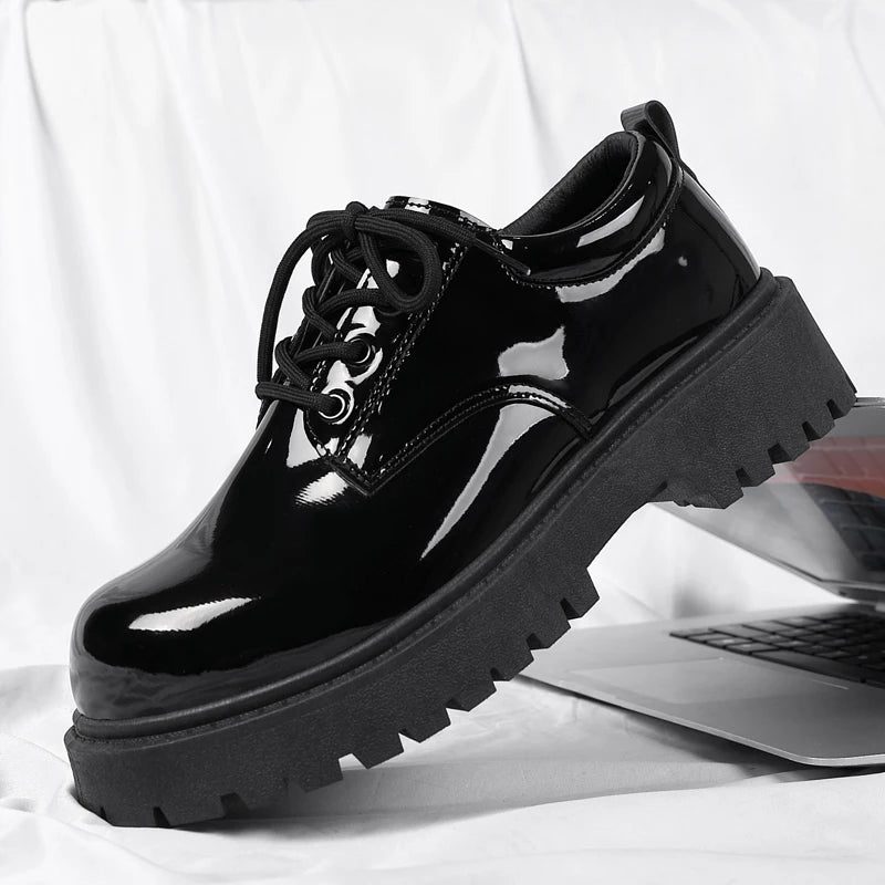 Men's Platform PU Leather  Lace-up Sneakers Thick Bottom British Shoes