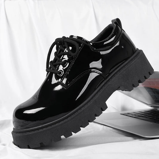 Men's Platform PU Leather  Lace-up Sneakers Thick Bottom British Shoes