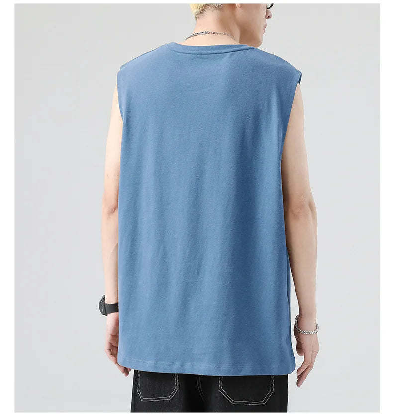 Men's Summer Cotton Sleeveless Loose Vest Sports Comfortable Breathable Round-Neck Tank Top