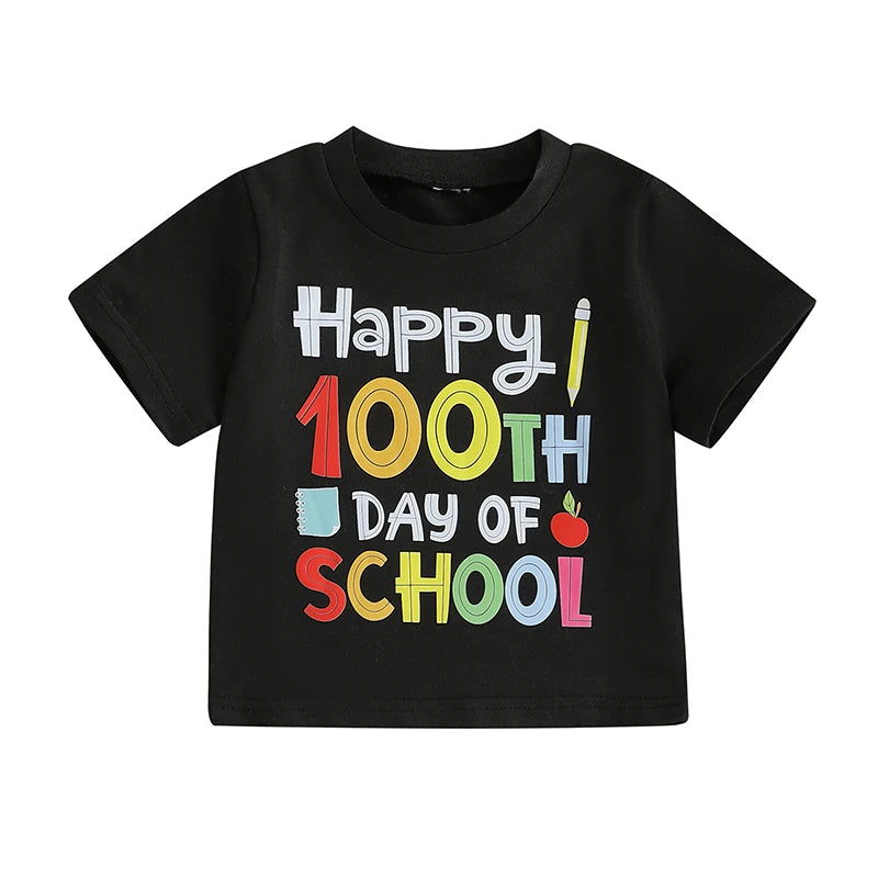 4-6Y Kids Boys Girls Summer Casual Letter Print Short Sleeve Round Neck School T-Shirt