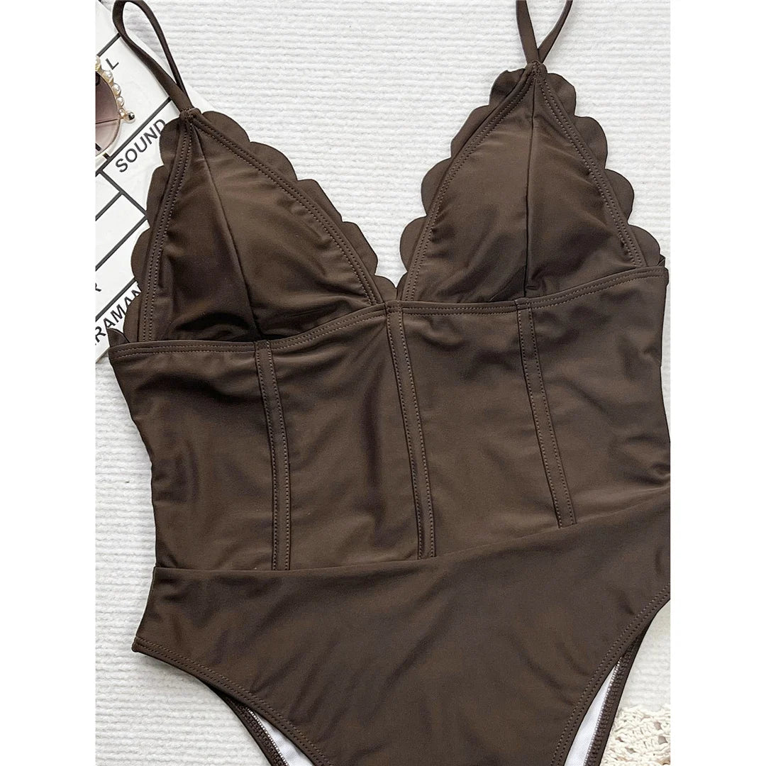 Women's V Neck High Leg Cut Backless Swimwear One Piece Swimsuit