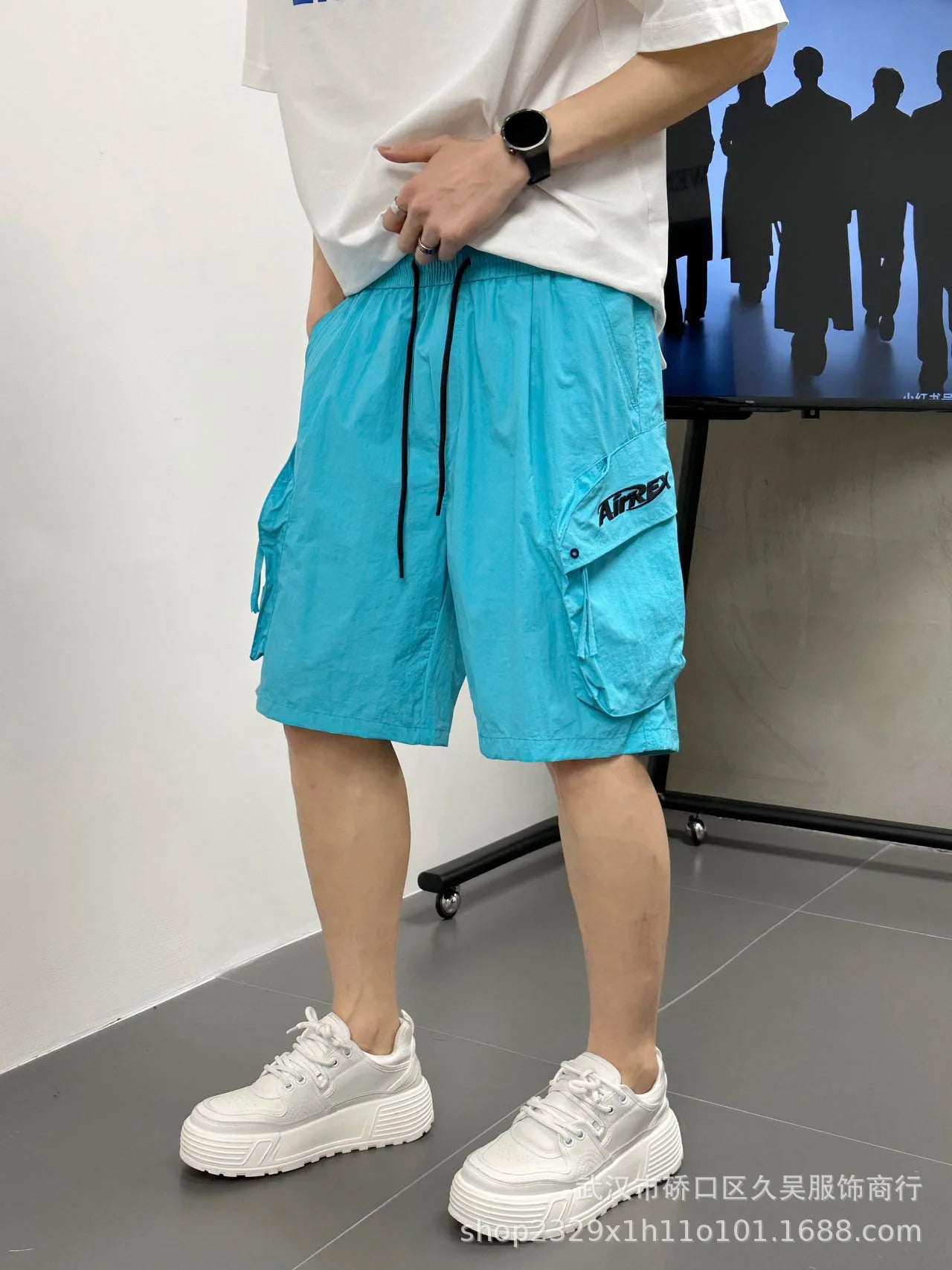 Men's Casual Cargo Shorts Knee Length Summer Drawstring Shorts