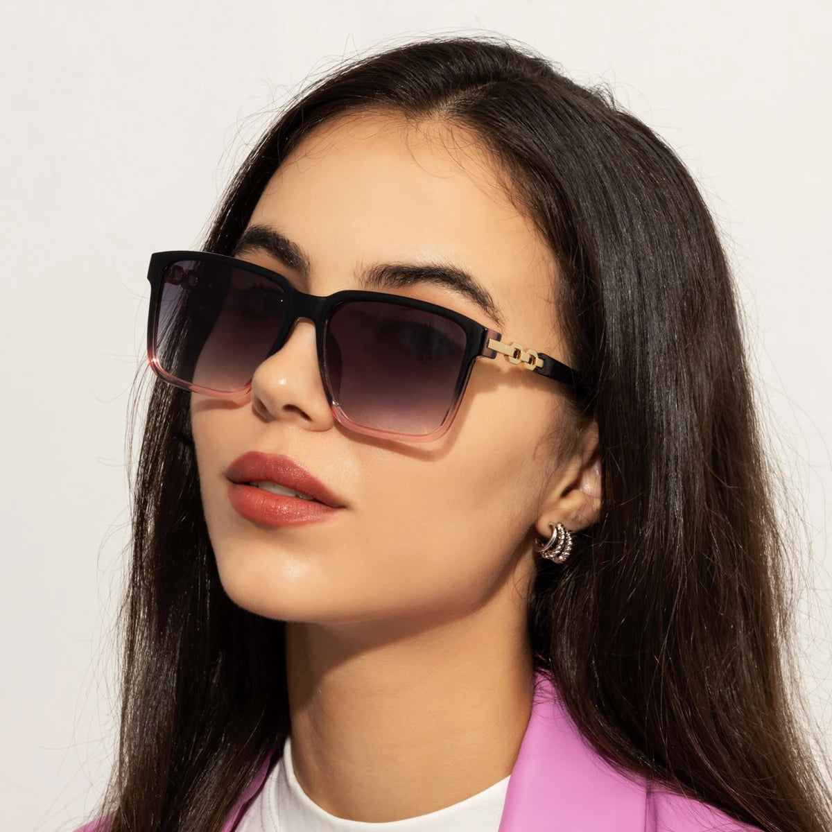 Pink Square Sunglasses - Small Full Frame Gradient Lens Vintage UV400 Women's Eyewear