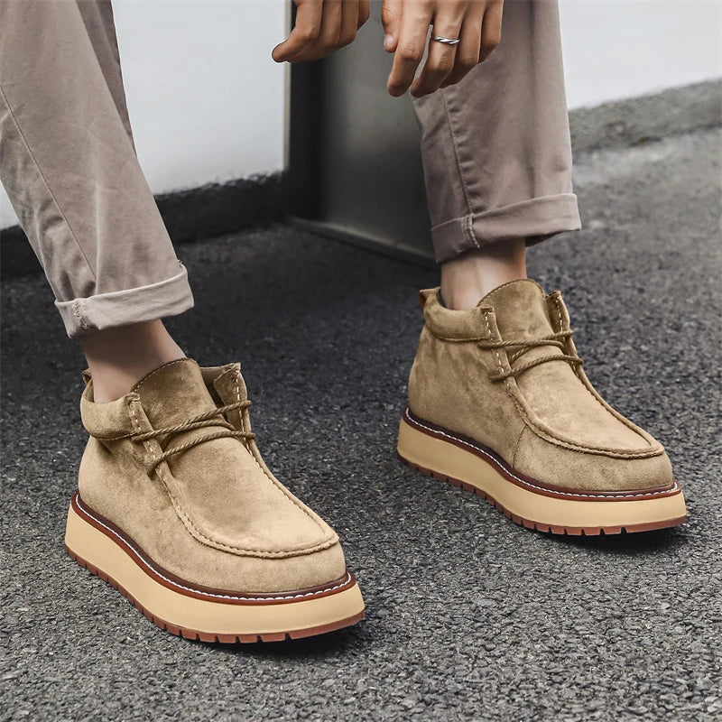 Men's Platform Ankle Boots - Suede Lace-Up Work Boots