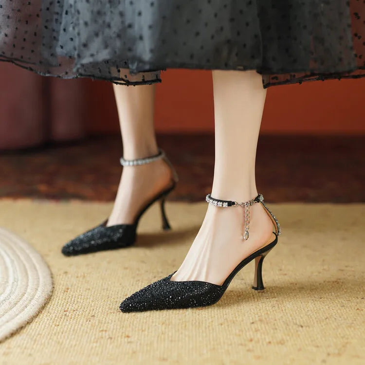 Women's Pointed Toe Rhinestone Wedding Sandals - Bowknot Pendant Pumps