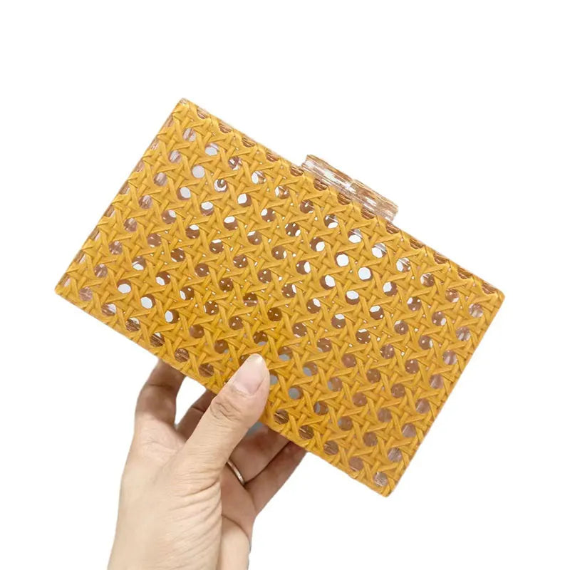 Women's Shoulder Acrylic Vintage Rattan Chain Clutch Handbag