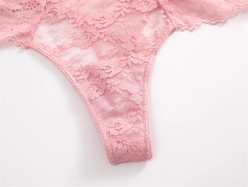3Pcs Women's Lace Hollow Out Underwear Floral Print Panties Low-Waist Thong Breathable G-string Lingerie