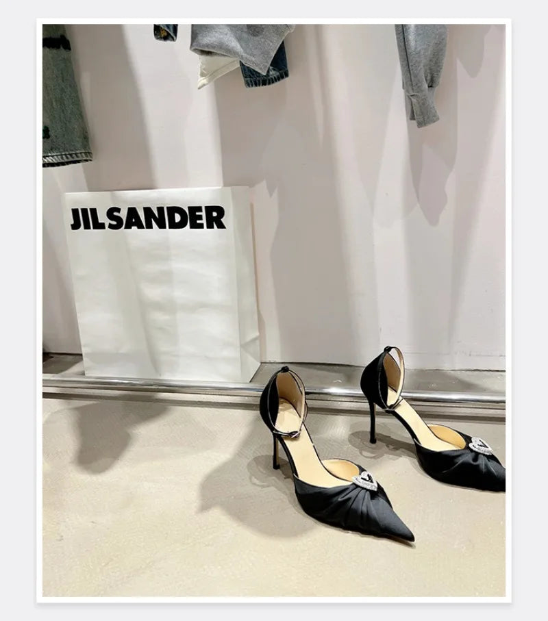 Women's Rhinestone Bowknot Satin Pointed Heel Sandals - Bridesmaid Party Shoes