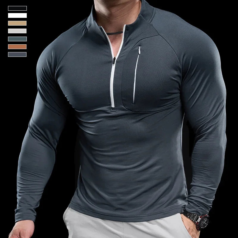 Men's Gym Fitness Quick Dry  Running Sport Long Sleeves Trackwear  Bodybuilding Training Top