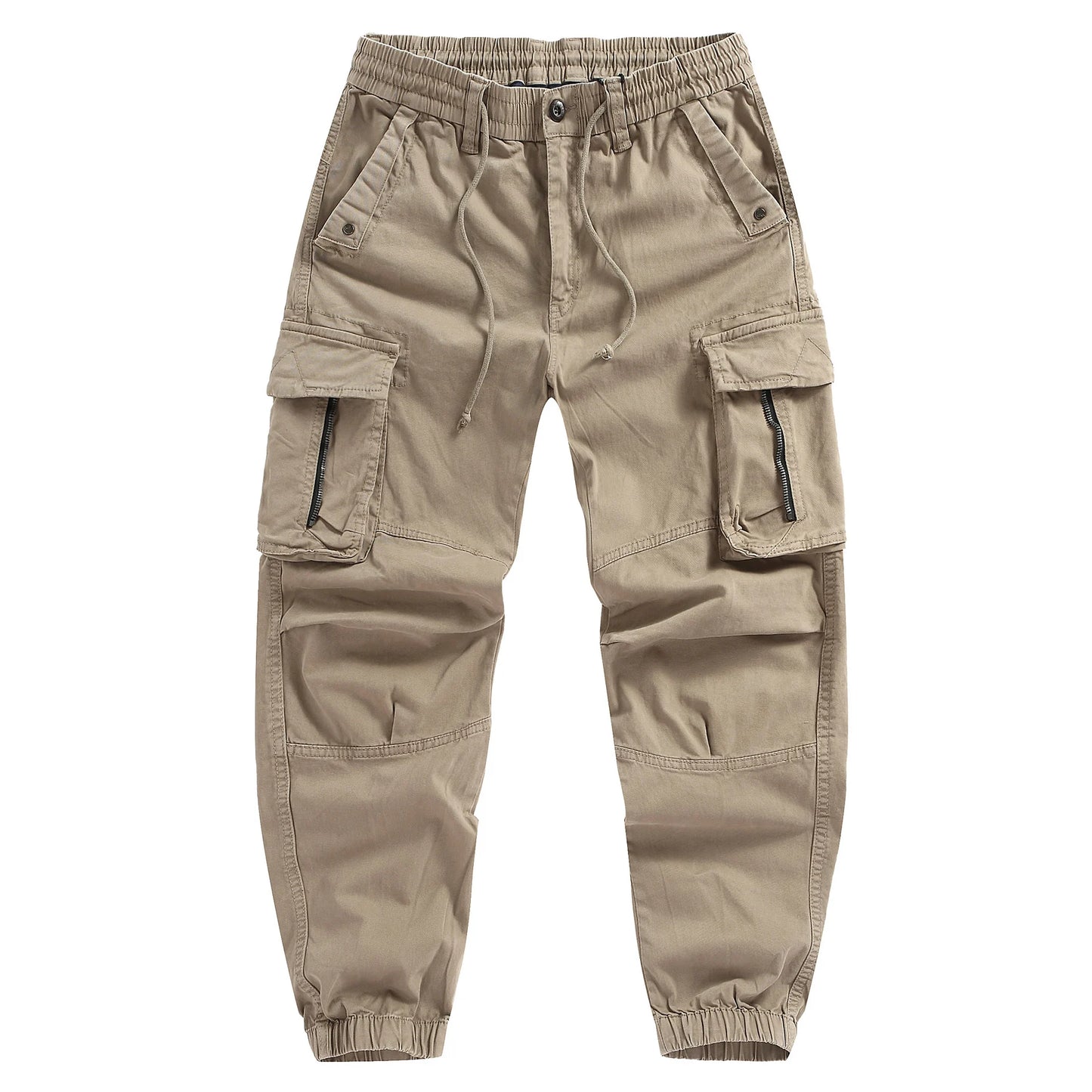 Men's Cotton Cargo Pants - Elastic Waist Multi-Pocket Joggers