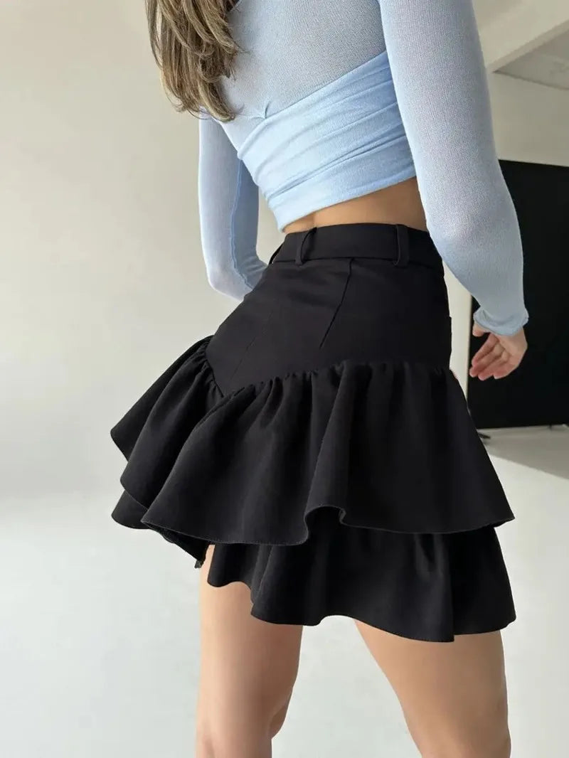 Women's Ruffles Temperament High Waist Folds Splice Shorts Skirt