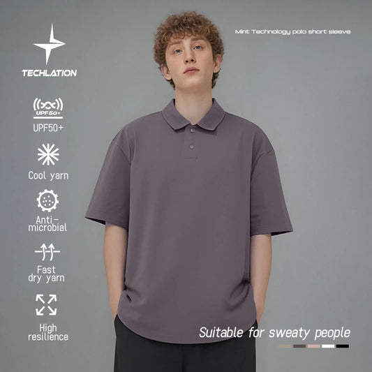 Unisex UV Protection POLO Shirt Summer Cool Feeling Technical Fabric Oversized T-Shirt