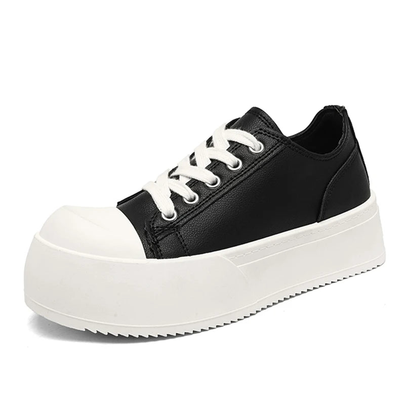 Men's Leather Platform Sneakers - Vulcanized Tennis Sports Shoes