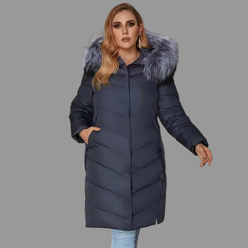 Plus Size Winter Down Jacket with Fur Collar