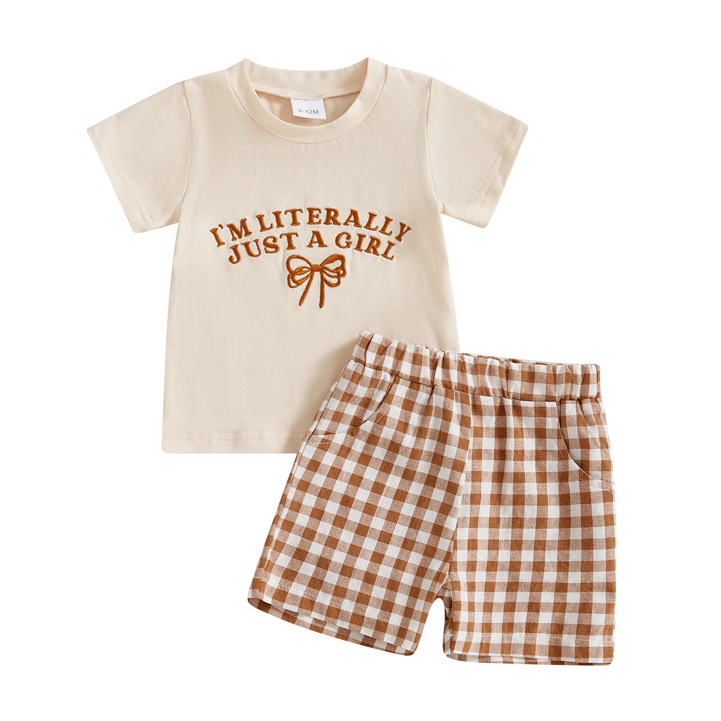 0-4Y Kids Girls Summer Clothes Sets 2pcs Outfits Short Sleeve Letter Bow Embroidery T Shirts Plaid Shorts Sets