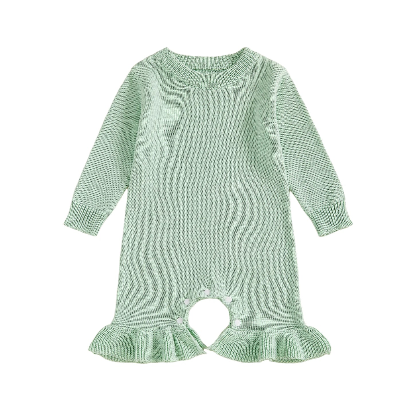 Baby Girl's Knit Romper - Long Sleeve Crew Neck Solid Jumpsuit Sweater