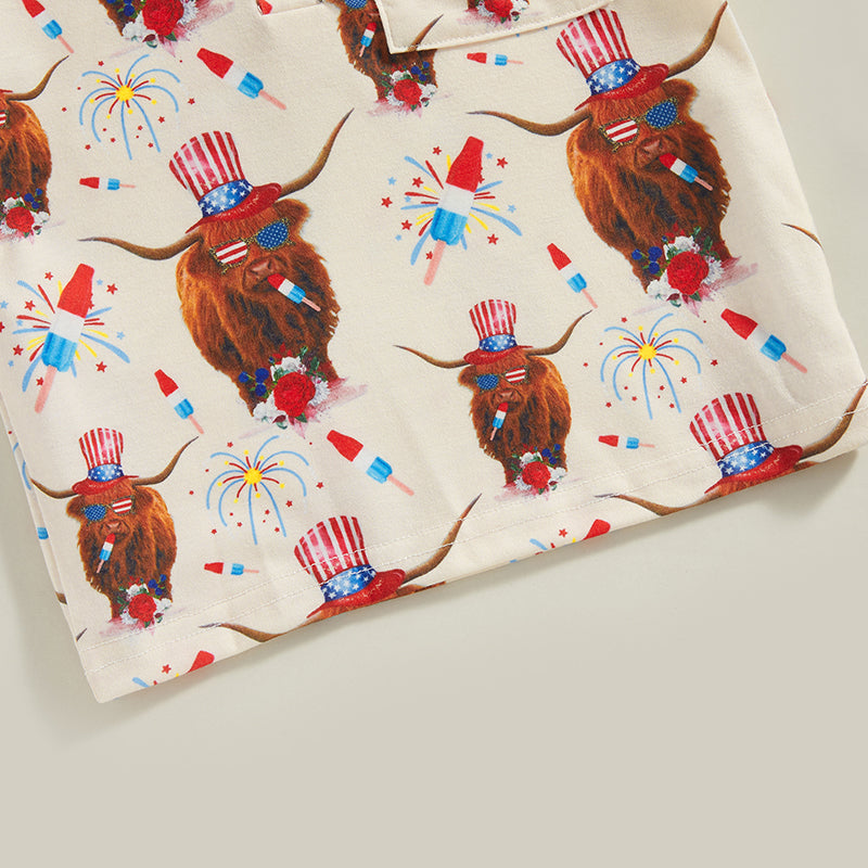 0-4Y Toddler Kids Boys T Shirt Short Sleeve Eagle/Donut/Bull/Fireworks Print Pullover Tops for Independence Day