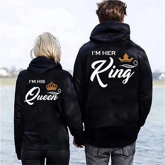 "Queen King" Printed Hoodie and 100% cotton plus size short sleeved T-shirt