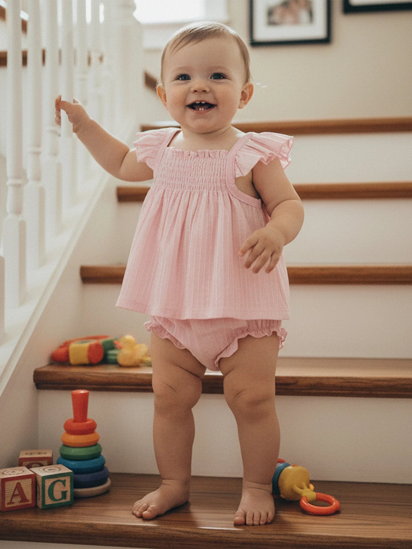 Baby Girls Summer Outfit Set - Flying Sleeve Top & Ruffle Shorts (0-24M)