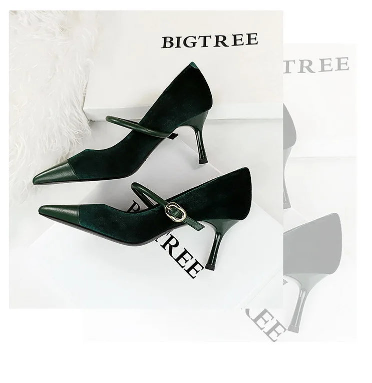 Suede Buckle Design Pumps - Pointed Toe Stilettos Available in 7cm and 10cm Heights