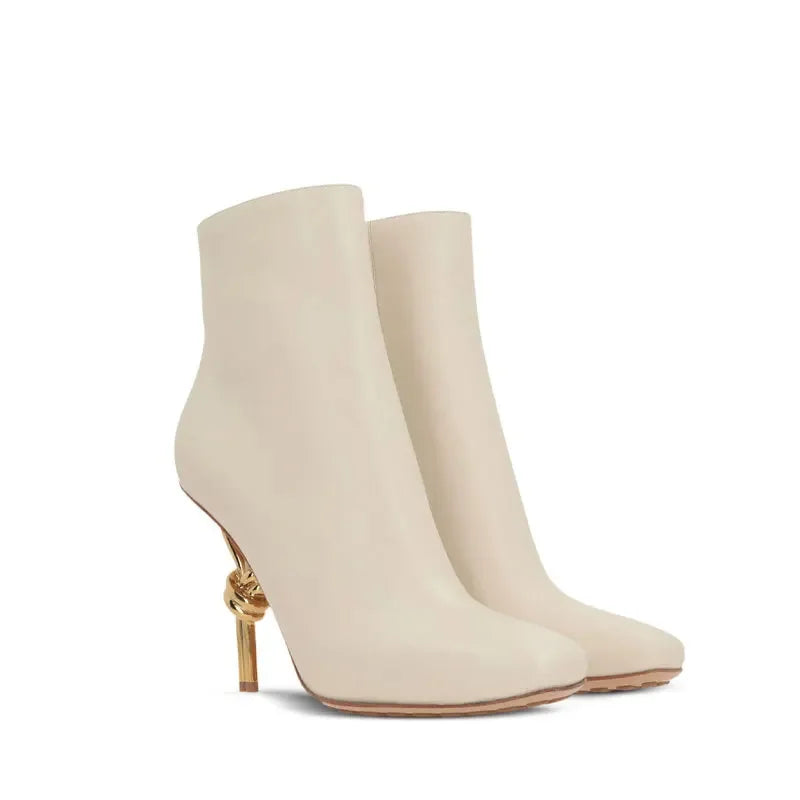 Women's Round Head Metal Electroplating High Heel Short Tube Side Zipper Boots