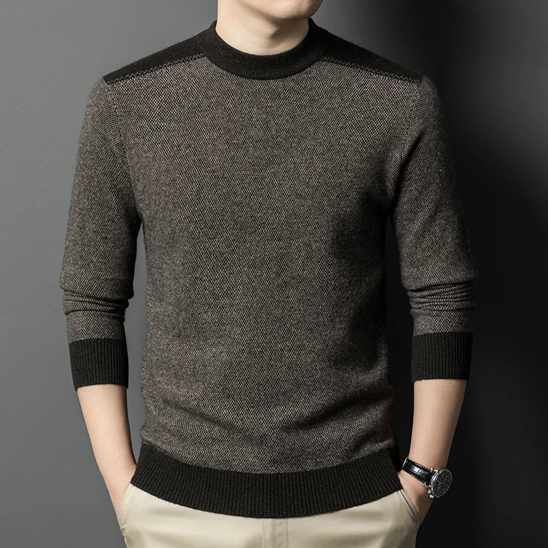 Autumn Winter Mock Neck Sweater - Thick Slim Fit Knit Pullover