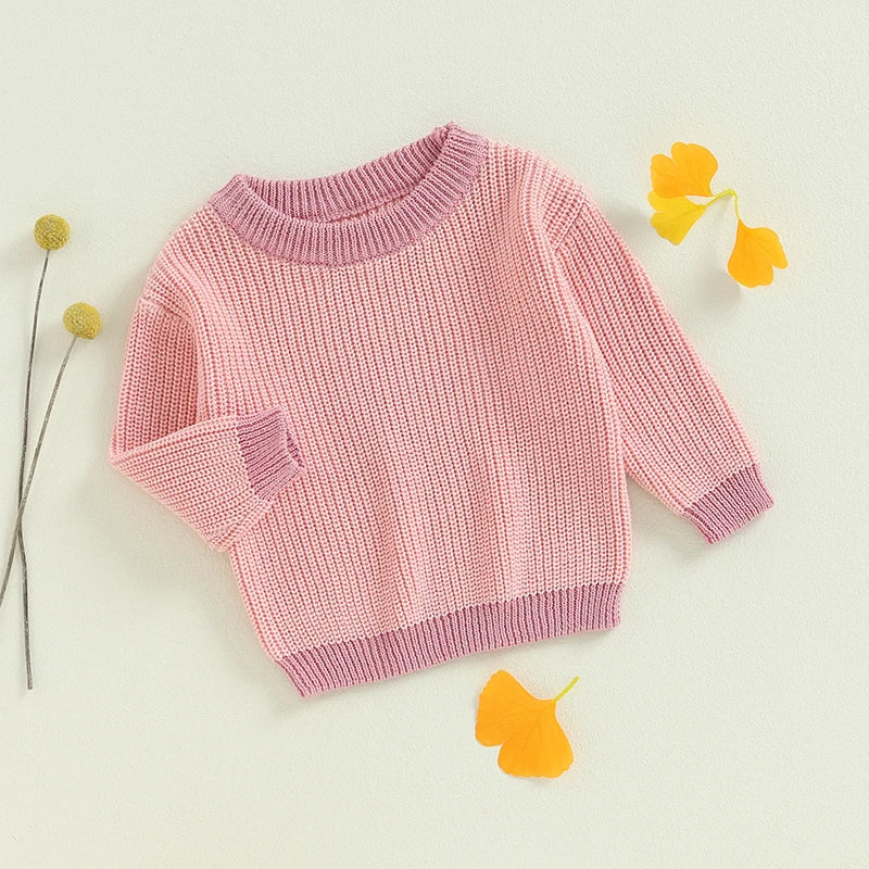 0-4Y Baby Knit Sweaters Long Sleeve Round Neck Patchwork Pullover Top