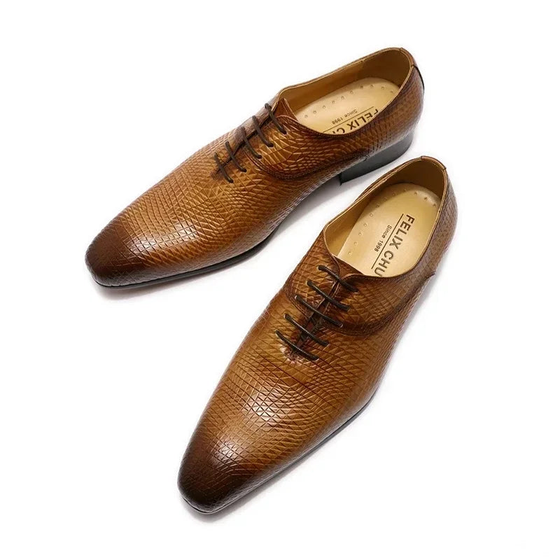 Men's Genuine Leather Oxford Shoes - Snake Pattern Print