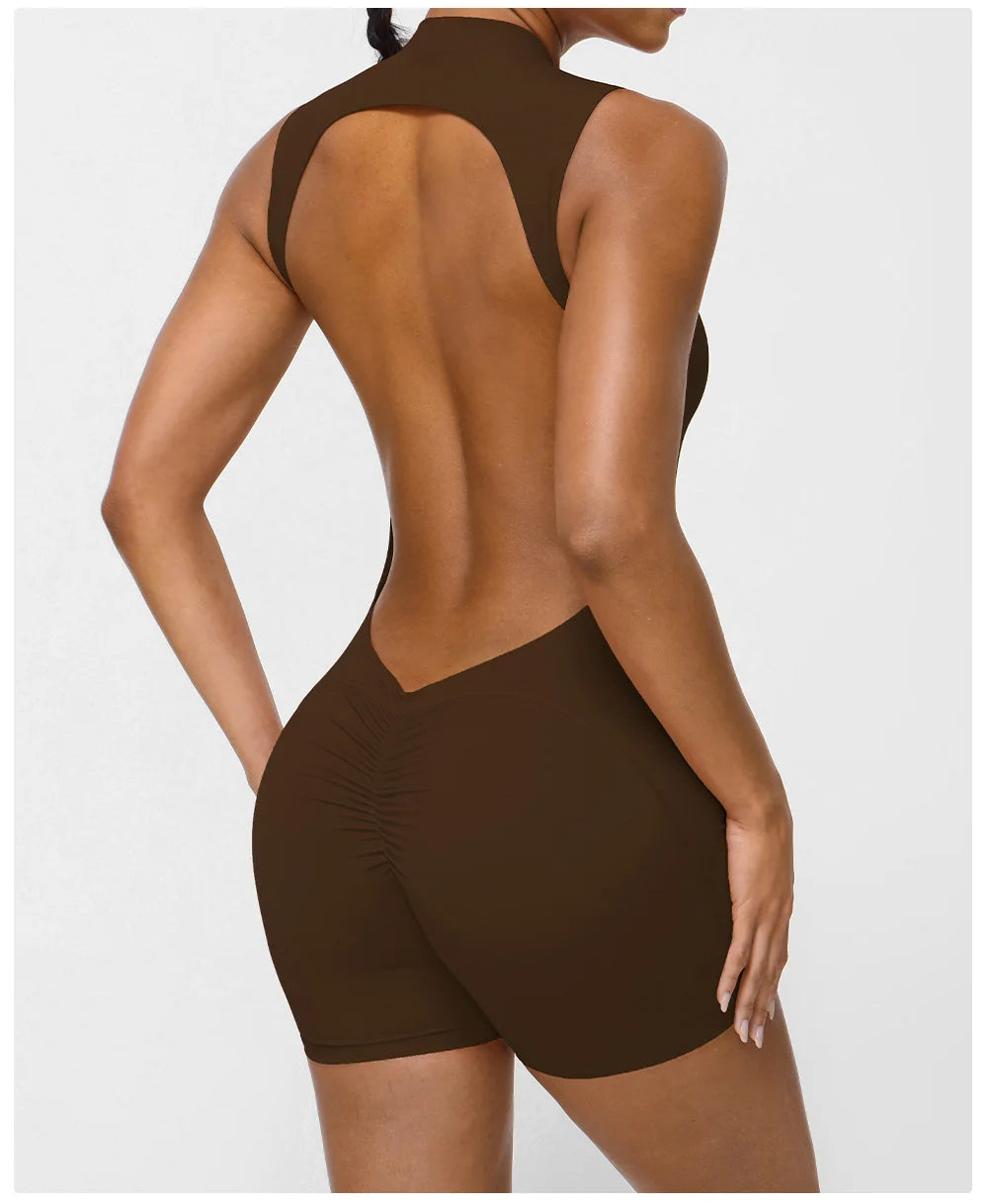 Women's Slim Fit One-Piece Sports Jumpsuit — Sleeveless Open Back Yoga Set
