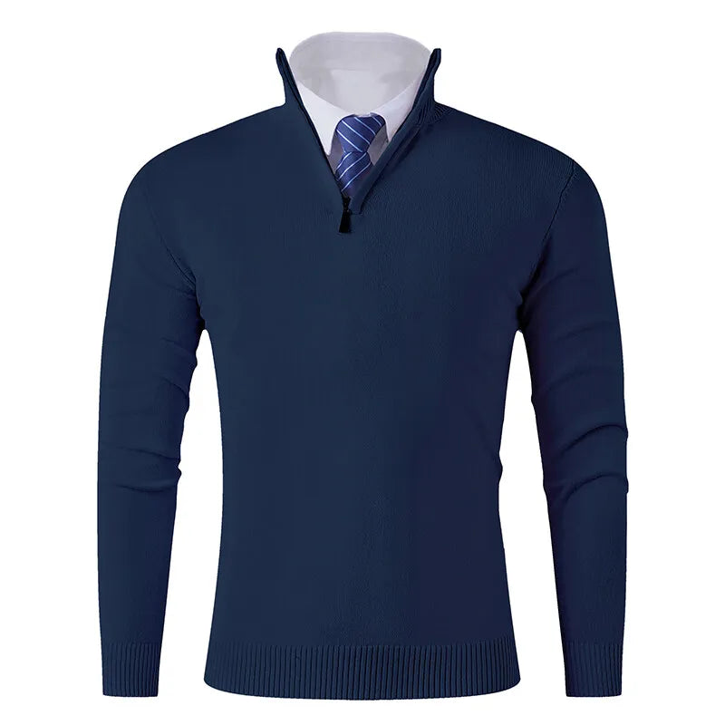 Men's Smart Casual Half-Zip Knitted Sweater - Stand Collar Slim Fit