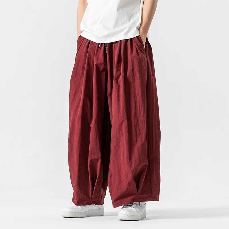 Men's Wide leg Pants Trousers  Loose Elastic Waist Pants