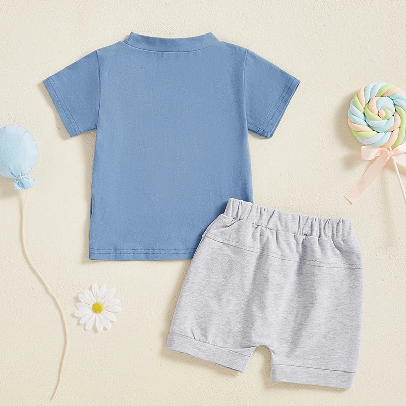 0-3Y Infant Baby Boys Summer Clothes Sets Short Sleeve O Neck Letter Print Tops and Solid Color Shorts Sets